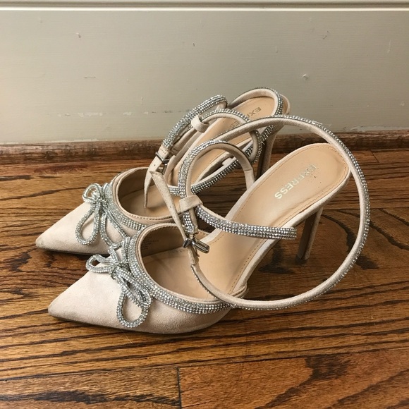 Express Women's Chic Cream and Silver Strappy Heels - Picture 5 of 5
